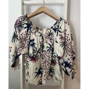 Maje Paris Print Top Womens French 1 US S Multicolor Short Sleeve Scoop Neck EC